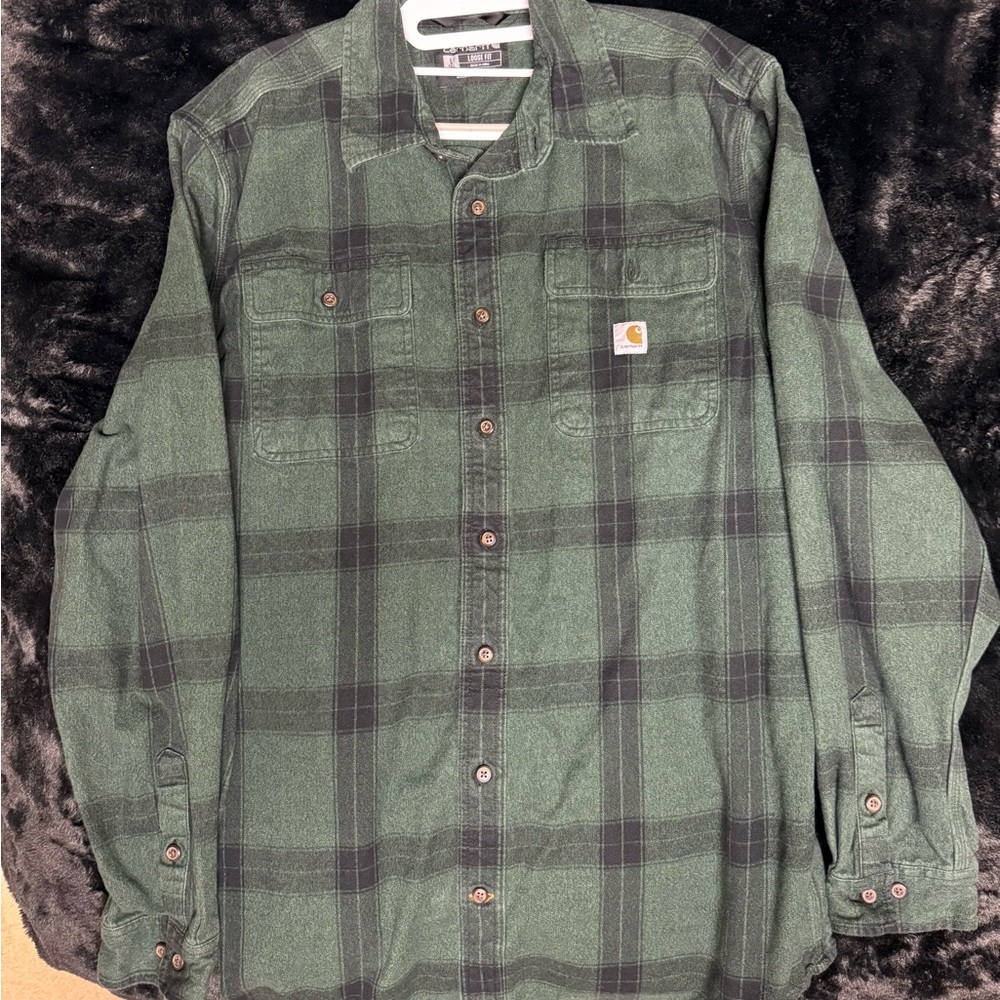 Carhartt Green and Black Plaid Button-Down Shirt